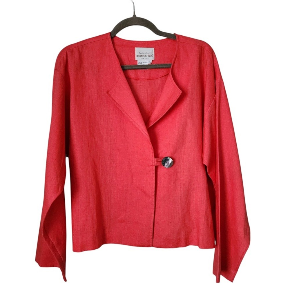 BROWNSTONE STUDIO Coral Red Linen Blazer Jacket L Minimalist‎ lagnelook